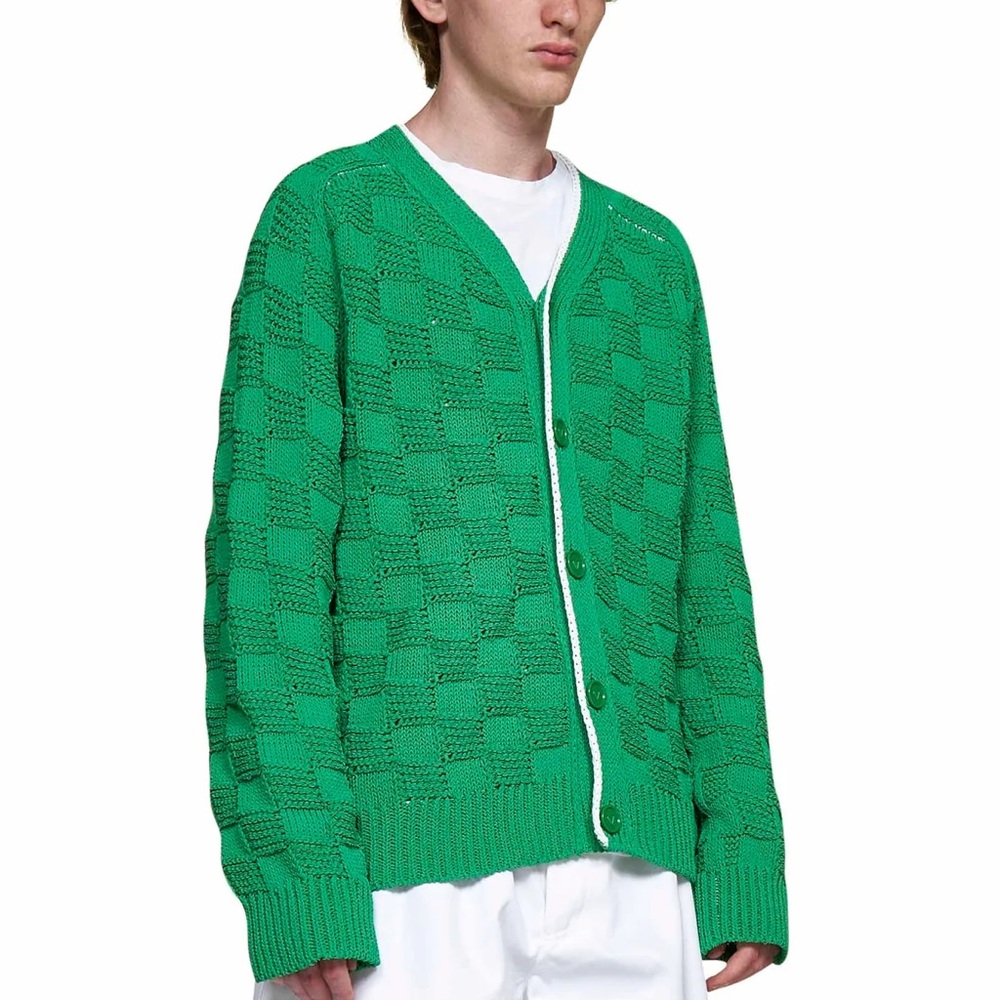 Intrecciato-Jacquard Knitted Cardigan in Bottega Green